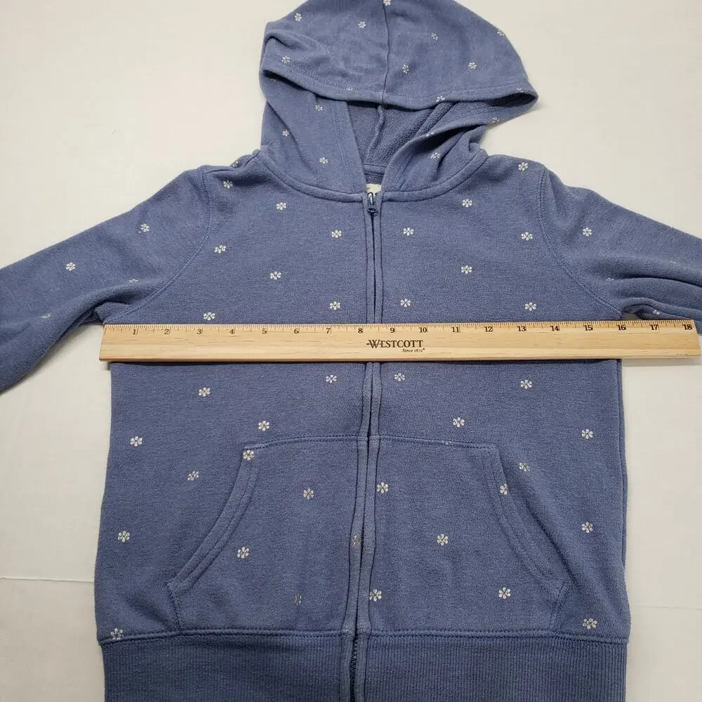OshKosh B'gosh Full Zip Hoodie Girls 7 Blue Ditzy Floral Preppy Bohemian Jacket